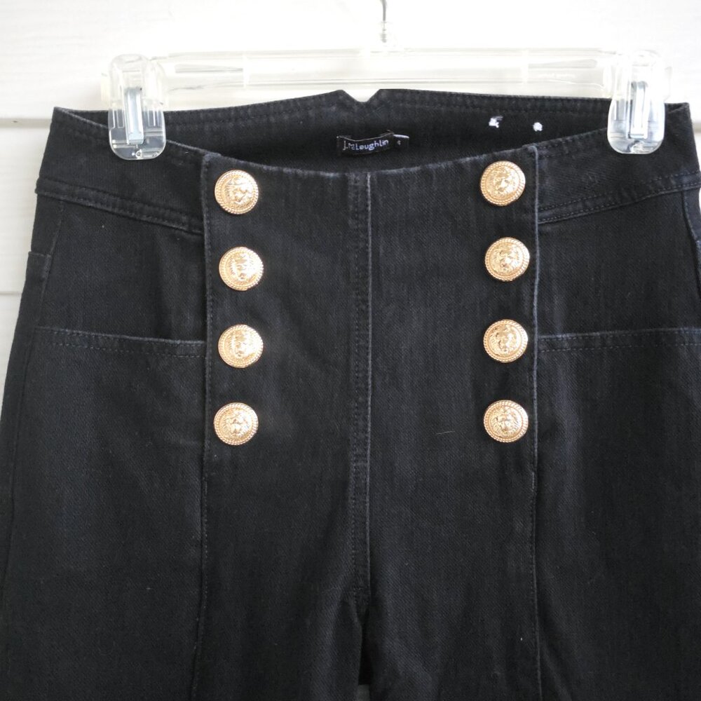J. McLaughlin Hastings black denim high-rise skinny jeans gold button sailor - Picture 2 of 8